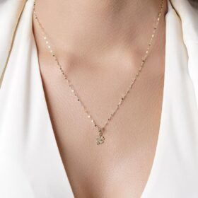 14 Ayar Altın Işıltılı Aynalı Zincir Yonca Uçlu Kolye