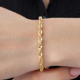 14 Ayar Altın Işıltılı Burgu Halat Zincir Bileklik 3.90 mm