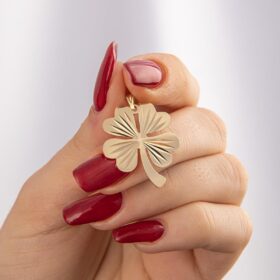 14 Ayar Altın Işıltılı Midi Yonca Kolye Ucu