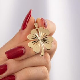 14 Ayar Altın Işıltılı Orta Yonca Kolye Ucu