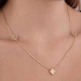 14 Ayar Altın Işıltılı Şans Yoncası Kolye