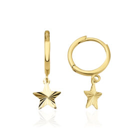 14 Ayar Altın Işıltılı Yıldız Sallantılı Halka Küpe