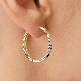 14 Ayar Altın Kalem İşlemeli Işıltı Halka Küpe Büyük