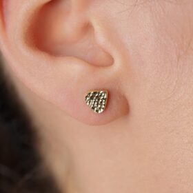 14 Ayar Altın Kalem İşlemeli Kalp Küpe