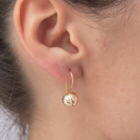 14 Ayar Altın Kalem İşlemeli Midi Top Küpe