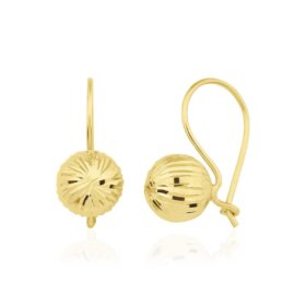 14 Ayar Altın Kalem İşlemeli Mini Top Küpe