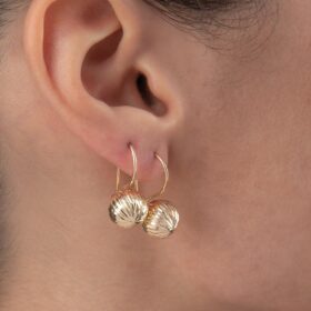 14 Ayar Altın Kalem İşlemeli Orta Top Küpe