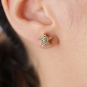 14 Ayar Altın Kalem İşlemeli Yıldız Küpe