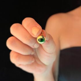 14 Ayar Altın Kalemli Mini Yeşil Göz Kolye Ucu