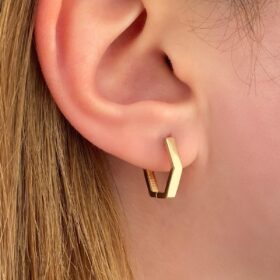 14 Ayar Altın Kalın Küçük Altıgen Küpe