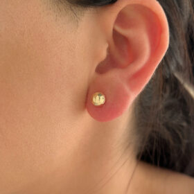 14 Ayar Altın Kare Desenli Top Küpe Büyük