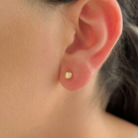 14 Ayar Altın Kare Desenli Top Küpe Küçük