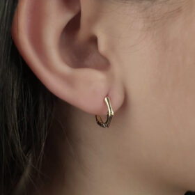 14 Ayar Altın Kemik Desenli Altıgen Küpe