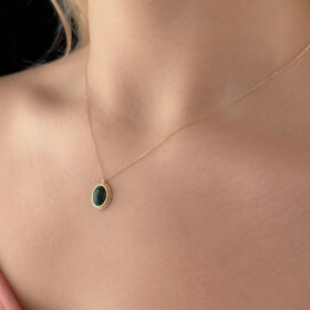 14 Ayar Altın Koyu Malahit Kolye