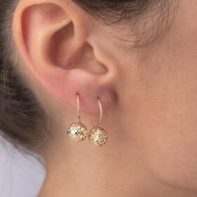 14 Ayar Altın Kristal Midi Top Küpe