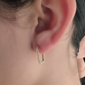 14 Ayar Altın Küçük Taşlı Dikdörtgen Küpe 3