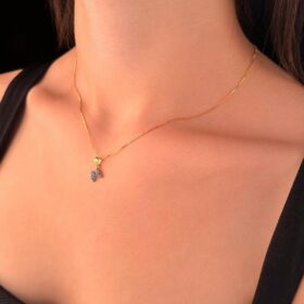 14 Ayar Altın Küp Zincir Firuze Taşlı Kelebek Kolye