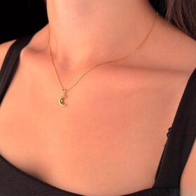 14 Ayar Altın Küp Zincir Hilal Ay Uçlu Kolye