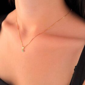 14 Ayar Altın Küp Zincir Kirpik Uçlu Kolye