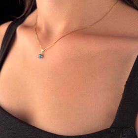 14 Ayar Altın Küp Zincir Mavi Gözlü Nazar Kolye