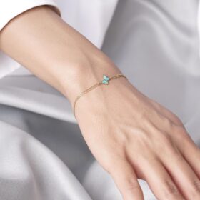 14 Ayar Altın Mavi Mineli Kelebek Bileklik