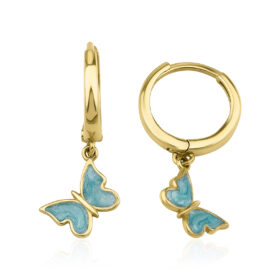 14 Ayar Altın Mavi Mineli Kelebek Sallantılı Küpe