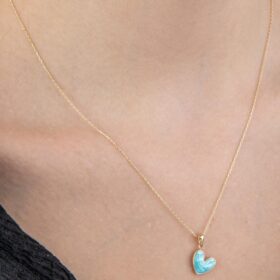 14 Ayar Altın Mavi Mineli Mini Kalp Kolye