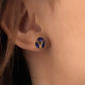 14 Ayar Altın Mavi Üç Taş Küpe