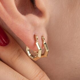 14 Ayar Altın Mini Altıgen Küpe