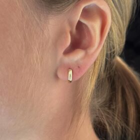 14 Ayar Altın Mini Bombeli Kenar Köşeli Halka Küpe