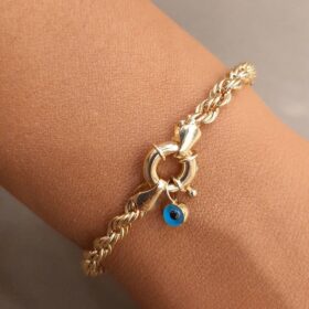 14 Ayar Altın Nazar Boncuklu Burgu Halat Bileklik 5.15  mm