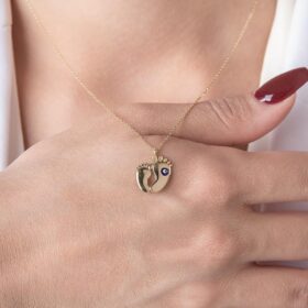 14 Ayar Altın Nazarlık Detaylı Bebek Ayak İzi Kolye