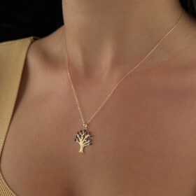 14 Ayar Altın Nazarlık Detaylı Dilek Ağacı Kolye