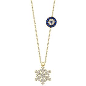 14 Ayar Altın Nazarlık Detaylı Kar Tanesi Kolye
