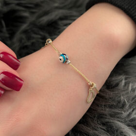 14 Ayar Altın Nazarlık Detaylı Şans Bilekliği