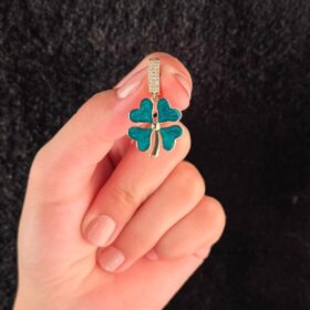 14 Ayar Altın Okyanus Mavisi Dört Yapraklı Yonca Koyle Ucu