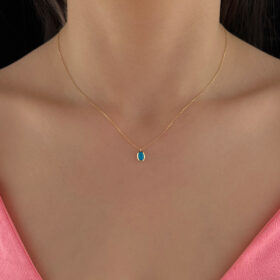 14 Ayar Altın Oval Firuze Kolye