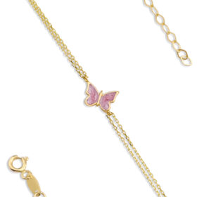 14 Ayar Altın Pembe Mineli Kelebek Bileklik