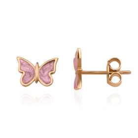 14 Ayar Altın Pembe Mineli Kelebek Küpe