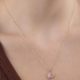 14 Ayar Altın Pembe Mineli Mini Kalp Kolye