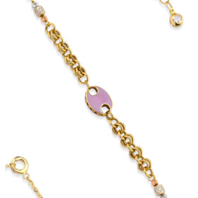 14 Ayar Altın Pembe Obje Detaylı Doch Zincir Bileklik