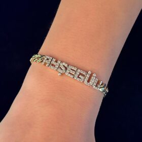 14 Ayar Altın Pırlanta Taşlı İsimli Künye Bileklik
