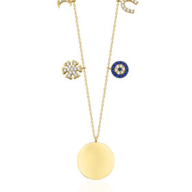 14 Ayar Altın Plaka Detaylı Şans Kolyesi