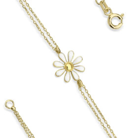 14 Ayar Altın Renkli Çift Zincirli Papatya Bileklik