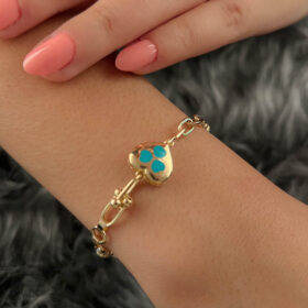 14 Ayar Altın Renkli Kalp Detaylı Ataç Zincir Bileklik