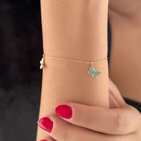 14 Ayar Altın Renkli Üç Kelebek Bileklik 2