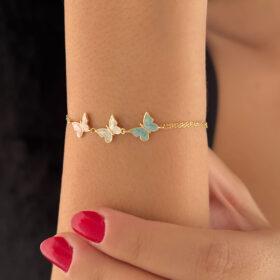 14 Ayar Altın Renkli Üç Kelebek Bileklik