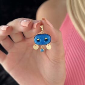 14 Ayar Altın Sallantılı Pul Detaylı Süryani Gözü Kolye Ucu