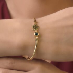 14 Ayar Altın Şans Yoncası ve Göz Detaylı İtalyan Balıksırtı Bileklik