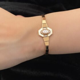 14 Ayar Altın Sedef Detaylı Geniş Taşlı Bileklik